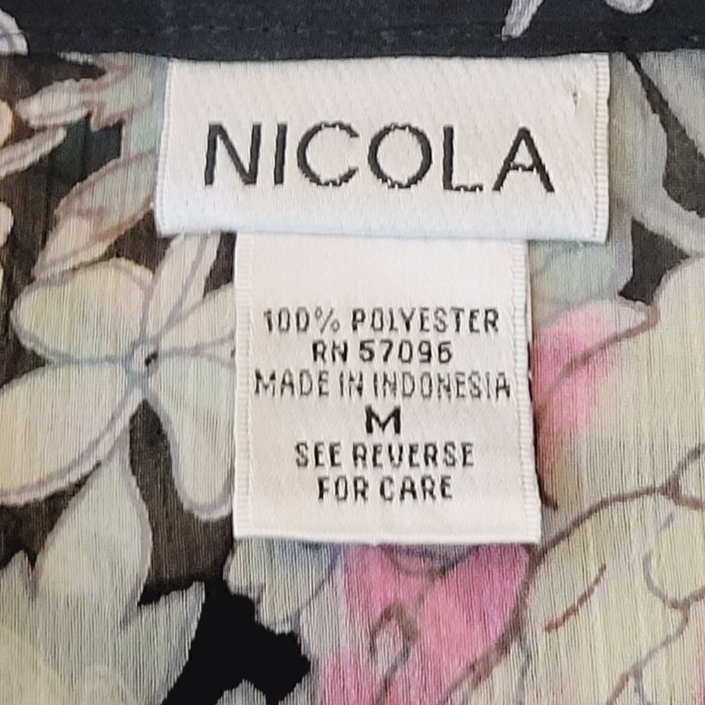 Vintage Nicola Black Floral Sheer Button Down Blouse With Matching Shell Size M - Picture 7 of 9